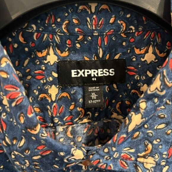 Express XL Men’s Button Up Shirt Blue Floral 100% Cotton Festival Summer Casual - Picture 4 of 5